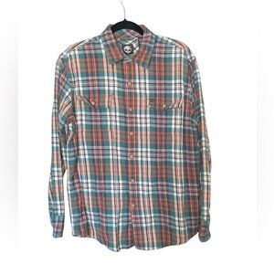 Vintage Timberland‎ Plaid Flannel Button-Down Shirt Orange And Green Size Large